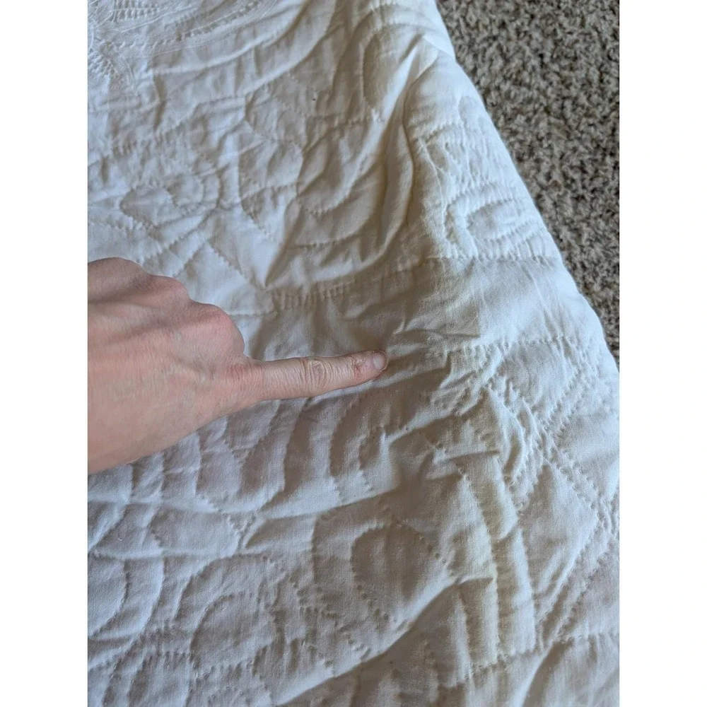 Vtg ARCH Heirloom Patchwork Hand Quilted White Battenberg Sham Lace Full Queen